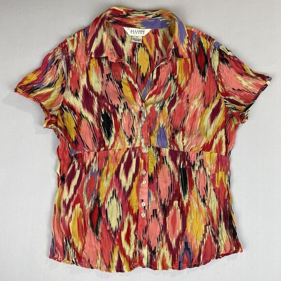 Allison Taylor Button Up Blouse Medium Funky Abstract Southwestern Boho Hipp Vtg - Picture 4 of 15